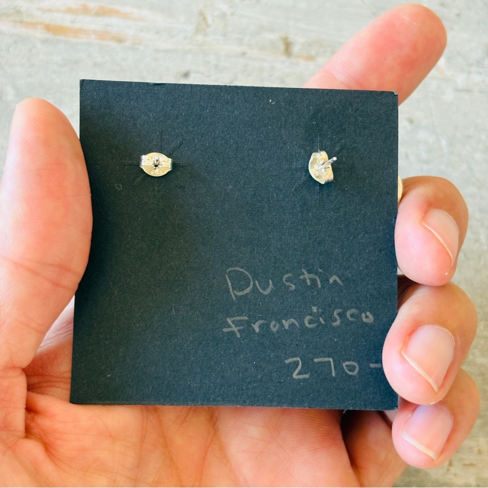 ♥️ Navajo ♥️ Dustin Francisco Sterling Silver & #8 Turquoise Stud Earrings - Picture 3 of 10